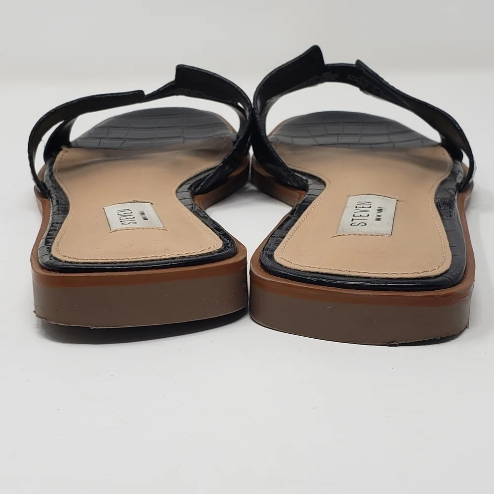 Steven New York Harlien Croc Embossed Black Slide Sandals Size 8